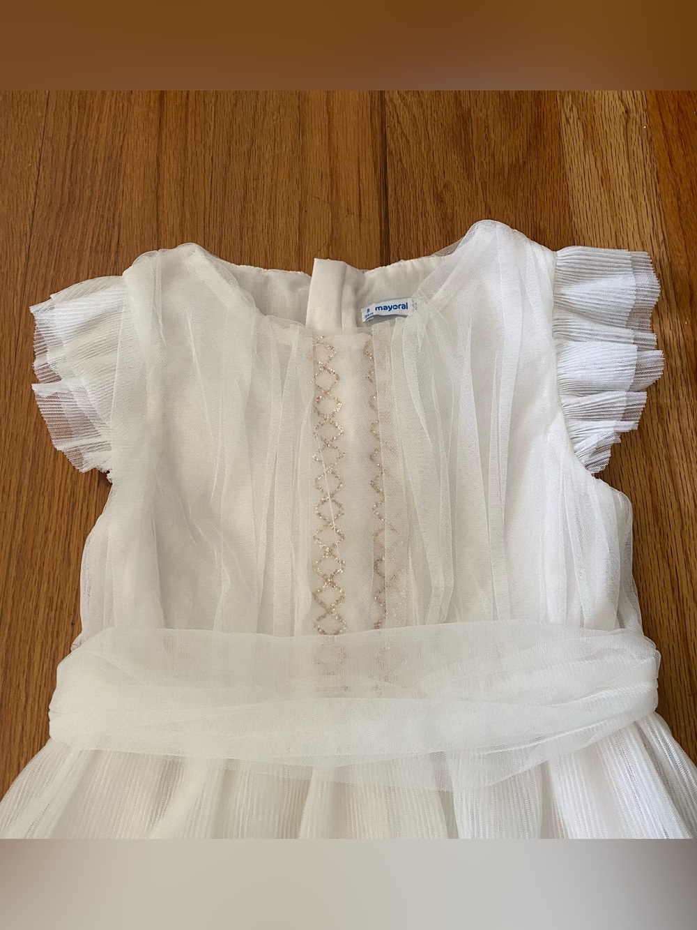 Mayoral White Tiered Pleated Tulle Formal Dress - Picture 3 of 8